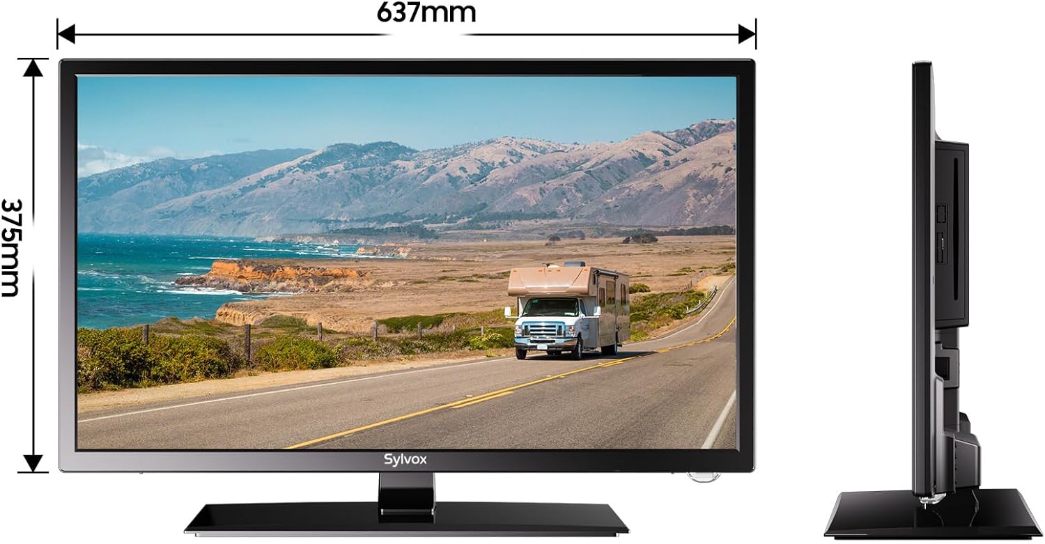 SYLVOX RV TV, 27-Inch 12 Volt Television, Smart Google TV, Full HD 1080P, DVD Built-in, 178° Wide Viewing, HDMI & USB Ports, AC/DC, Wide Voltage Protection, Trailer Seies