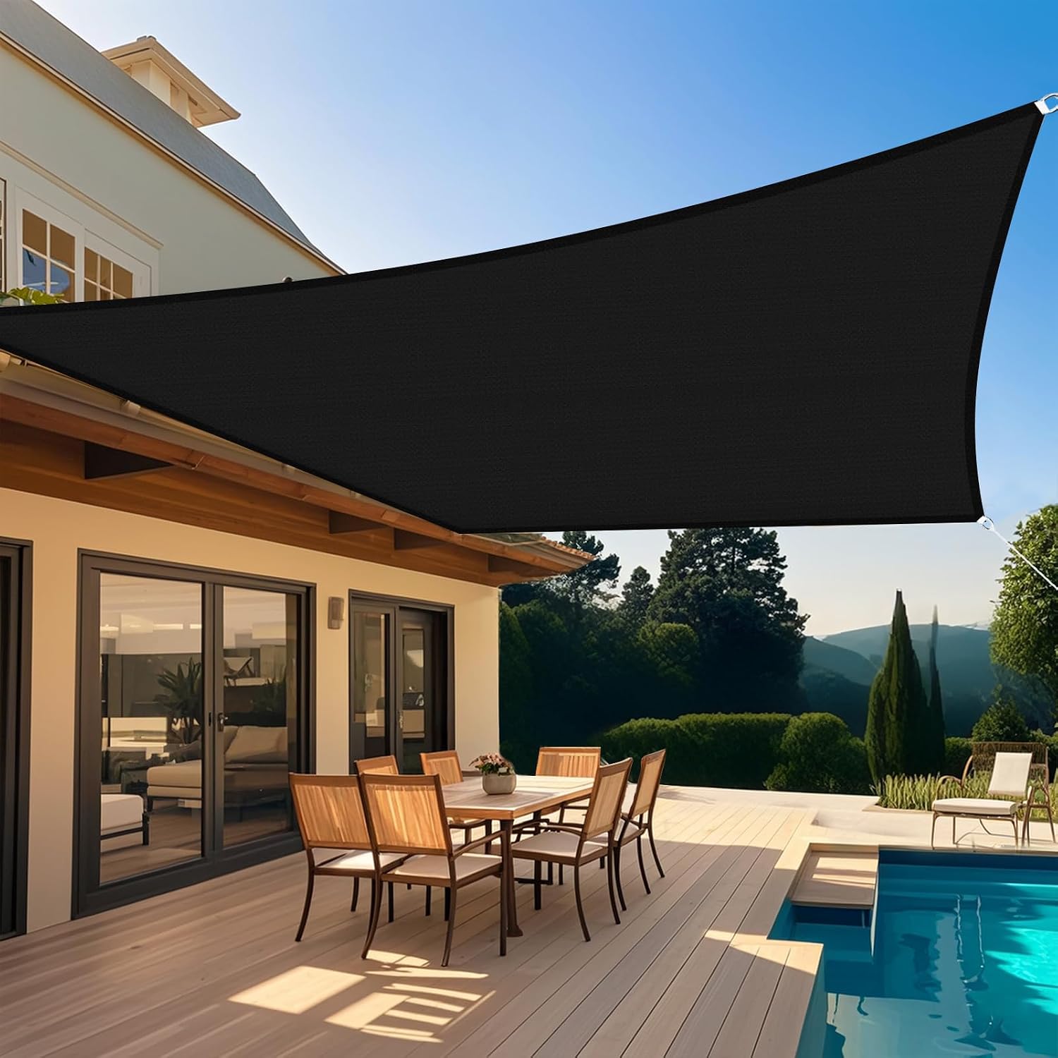Shade&Beyond Custom 07'x13' Sun Shade Sail Canopy Rectangle UV Block Breathable Curved Sunshade for Backyard Yard Deck Outdoor Facility and Activities, Black (We Make Custom Size)