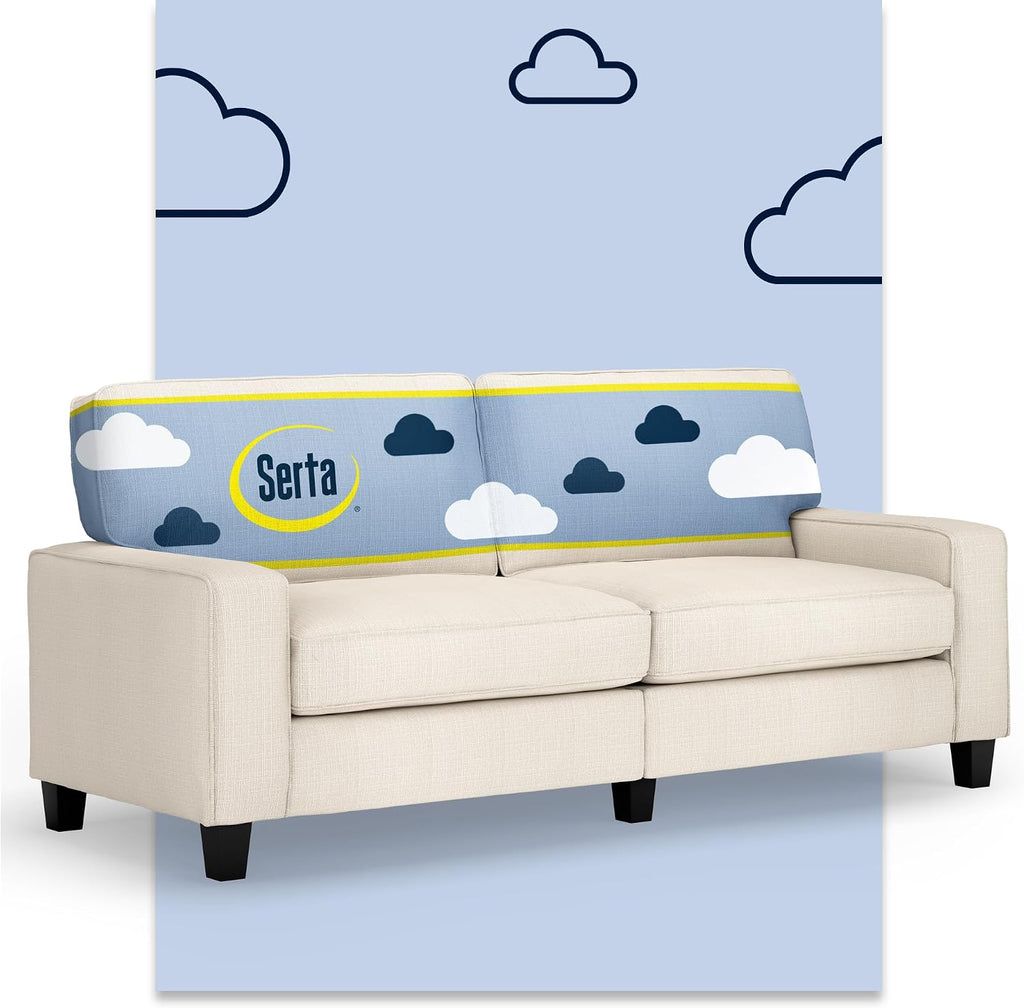 Serta Palisades 78' Track Arm Sofa, Easy Care Polyester, Soft Pillow Back, Pocket Coil Seat Cushions, Removable Covers, Loveseat or Couch for Small Spaces, Living Rooms or Bedrooms, Buckwheat Beige