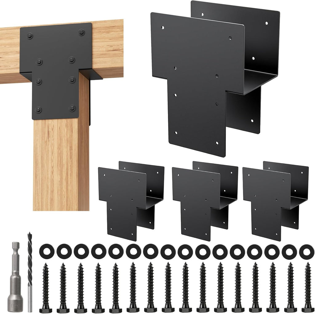 6x6 Post Caps Tie Brackets (Actual 5.5'x5.5') -4 Pack Heavy Duty Galvanized Steels Pergola Connector Brackets for Wood Posts, Gazebo & Deck Beams (Black)