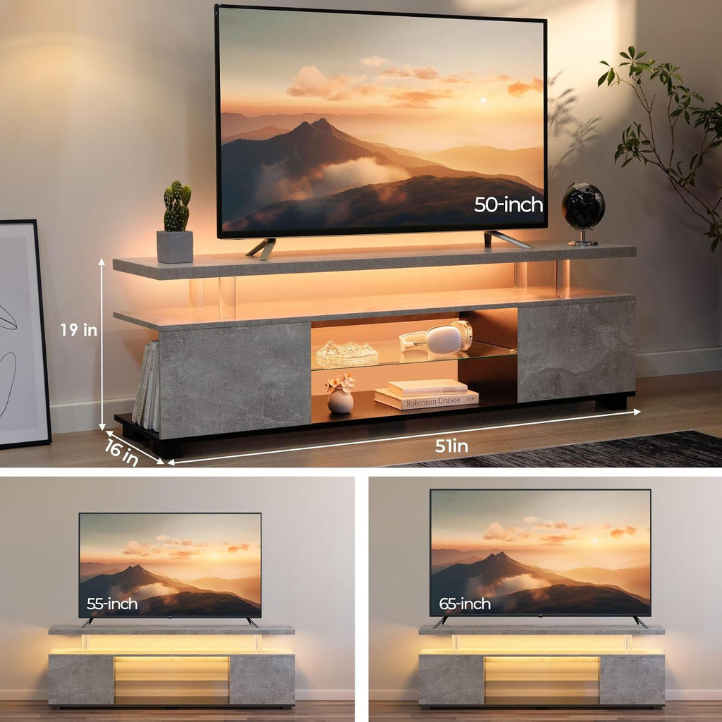 Cubehom Grey TV Stand, LED TV Stand Modern Entertainment Center for Living Room LED Console Table for TV LED TV Cabinet for 65 inch TV