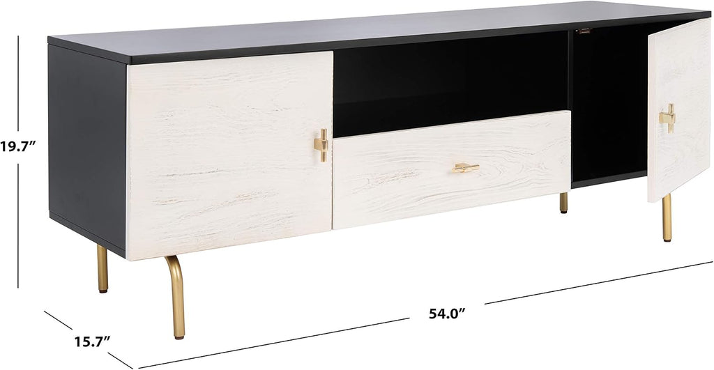 SAFAVIEH Genevieve TV Stand for up to 65' Flatscreen – Black & White Washed Finish, Mid-Century Modern Storage Cabinet, Entertainment Media Console (MED5000B)