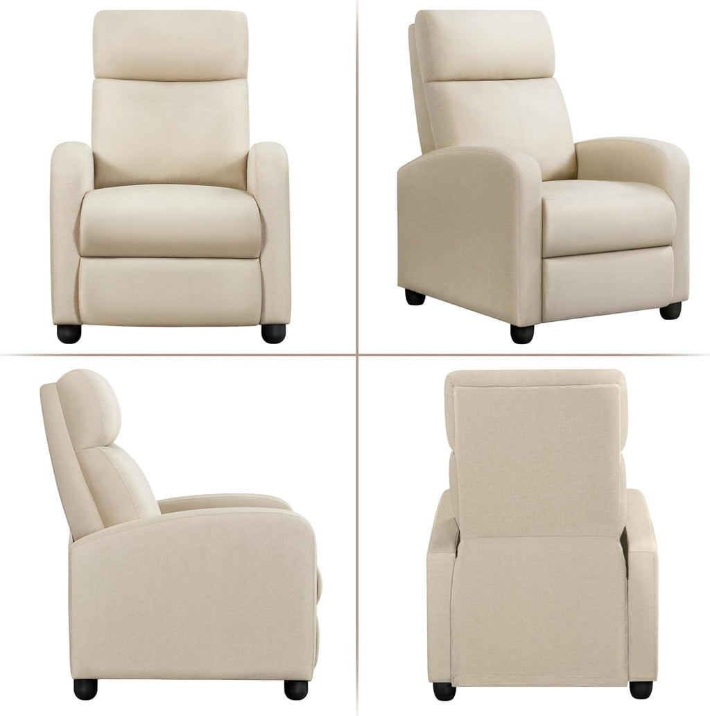 Yaheetech Modern Fabric Recliner Chair Sofa Adjustable Single Sofa with Thicker Seat Cushion and Backrest for Living Room Home Theater, Beige