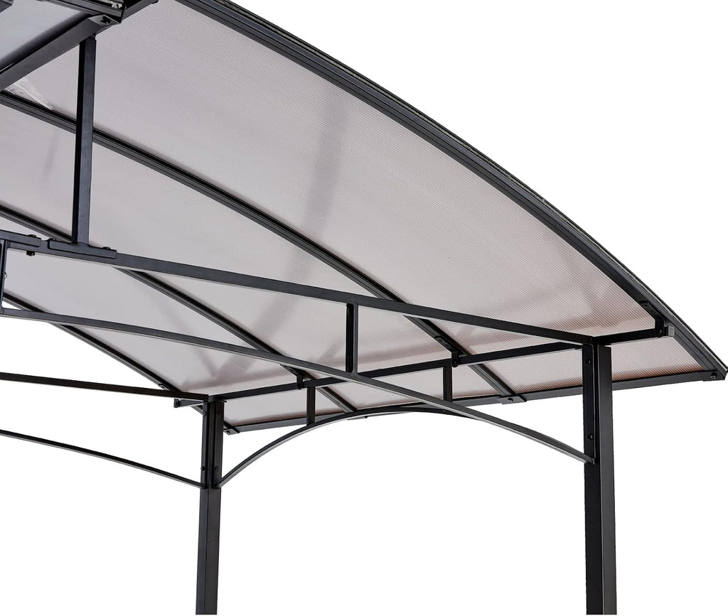 Grill Gazebo, 8x5Ft Outdoor BBQ Gazebo Canopy with Side Shelves, Interlaced Vented Polycarbonate Roof Barbeque Grill Canopy for Patio and Picnic