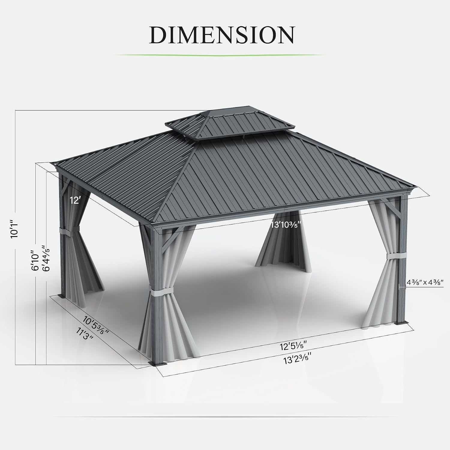 Domi 12x14 Outdoor Gazebo, Hardtop Gazebo with Aluminum Frame, Heavy Duty Pavilion Gazebo for Patio Deck Backyard, Curtain and Netting Included, Grey