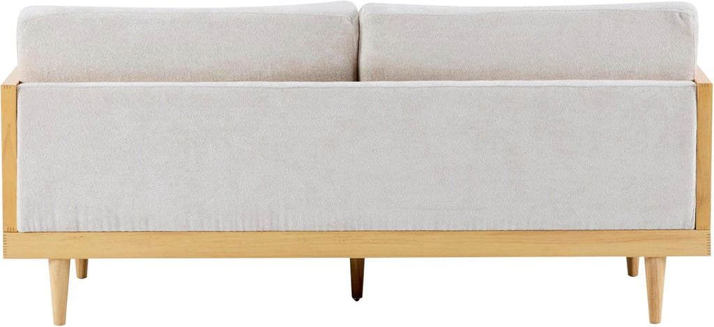 Merax 72' Spacious 2-Seater Sofa Couch with Armrests, Cane Rattan Wooden Frame Loveseat Sofa for Living Rooms, Bedrooms, Apartment, Office (Natural+Beige)