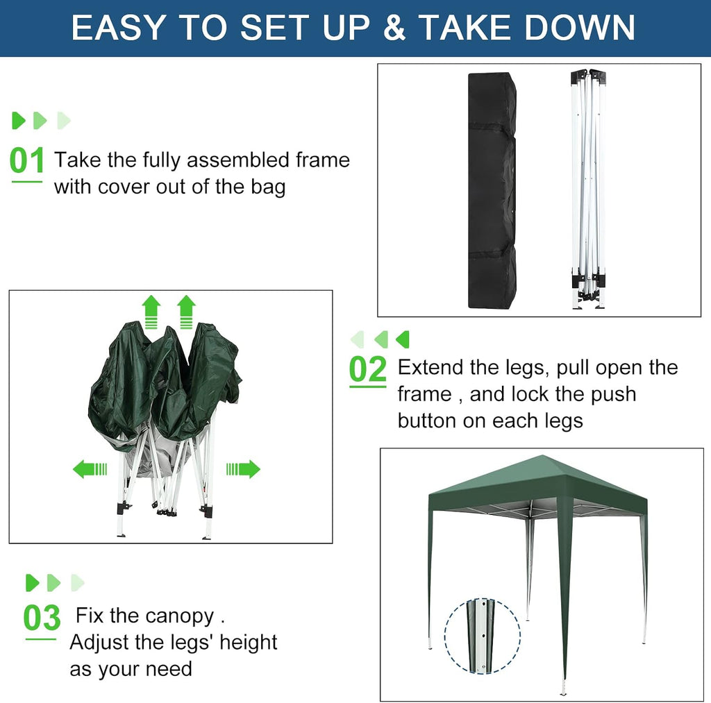 6.5x6.5 Pop Up Canopy with Sidewalls,3 Height Adjustable Gazebo Tent with Carrying Bag, 8 Stakes & 4 Ropes, Easy Up Canopy for Events,Party, Wedding (6.5x6.5FT Green with 4Sidewalls)