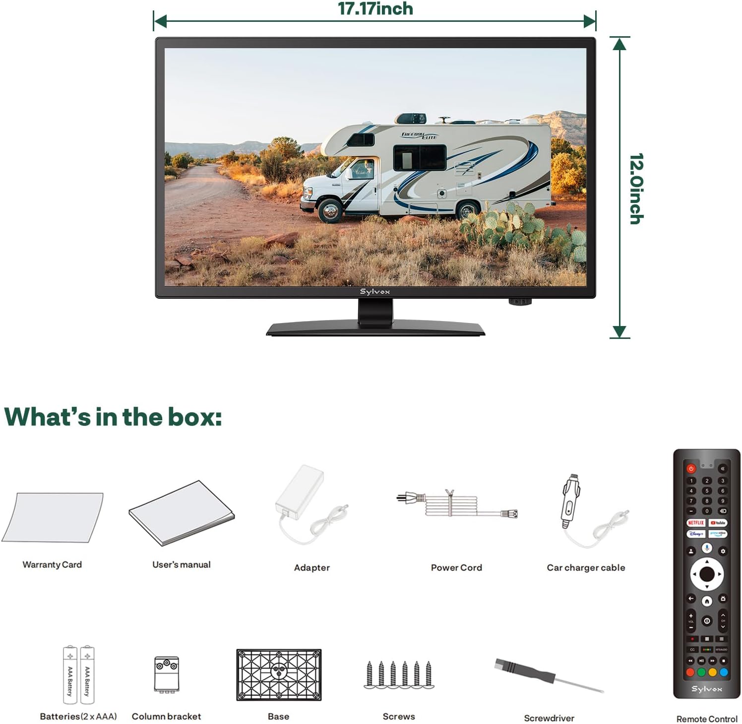 SYLVOX 19-Inch RV TV, 12 Volt Smart TV with Google OS, 178° Wide Viewing, HDMI/USB Ports, AC/DC Power, Voltage Protection for Camper, Motorhome and RV Use