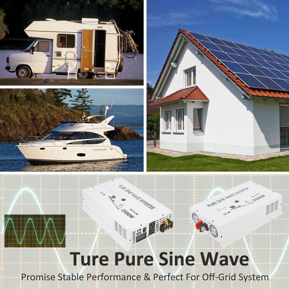 WZRELB 2500W 12V Pure Sine Wave Solar Power Inverter DC AC Converter
