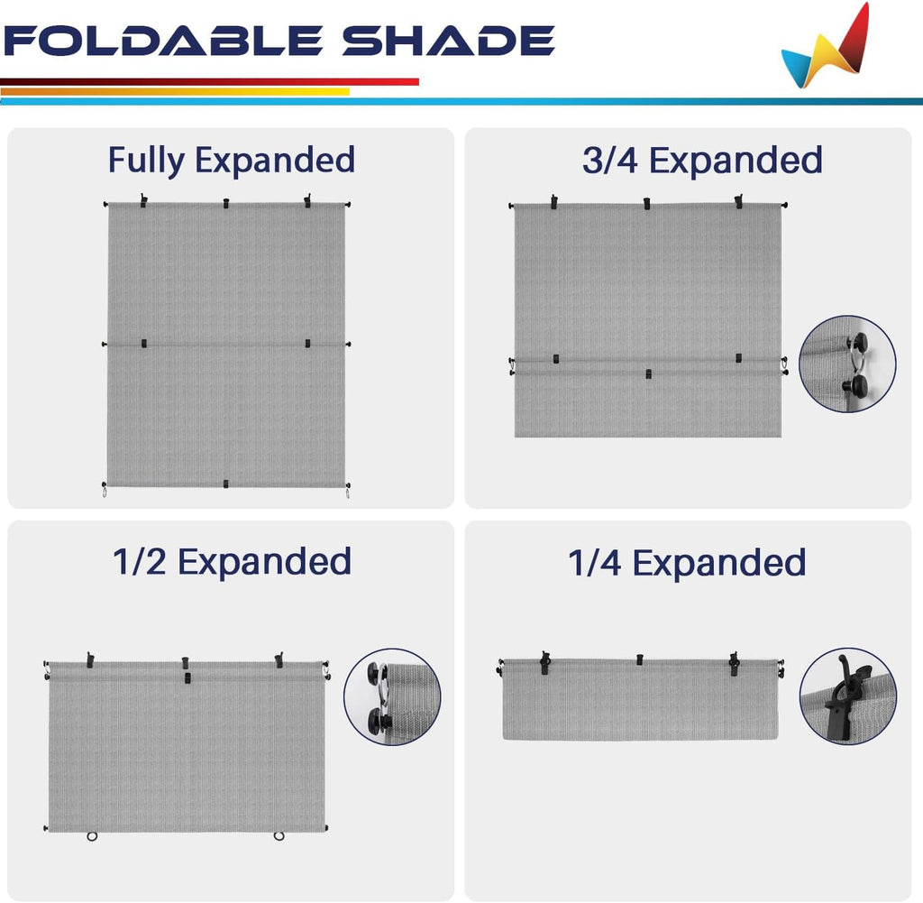 Windscreen4less 8'W x 12'H Outdoor Roll Up Foldable Shade Fabric UV Blockage Roller Shade for Deck Pergola Yard Gazebo Patio (Gray)
