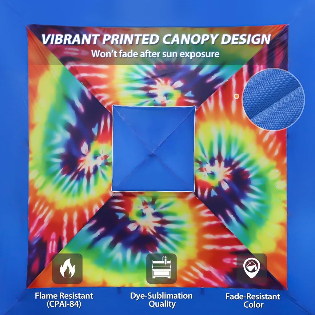 EAGLE PEAK 13x13 Straight Leg Pop Up Canopy Tent Instant Outdoor Canopy Easy Single Person Set up Folding Shelter w/Auto Extending Eaves 169 Square Feet of Shade (Cosmic Tie Dye)