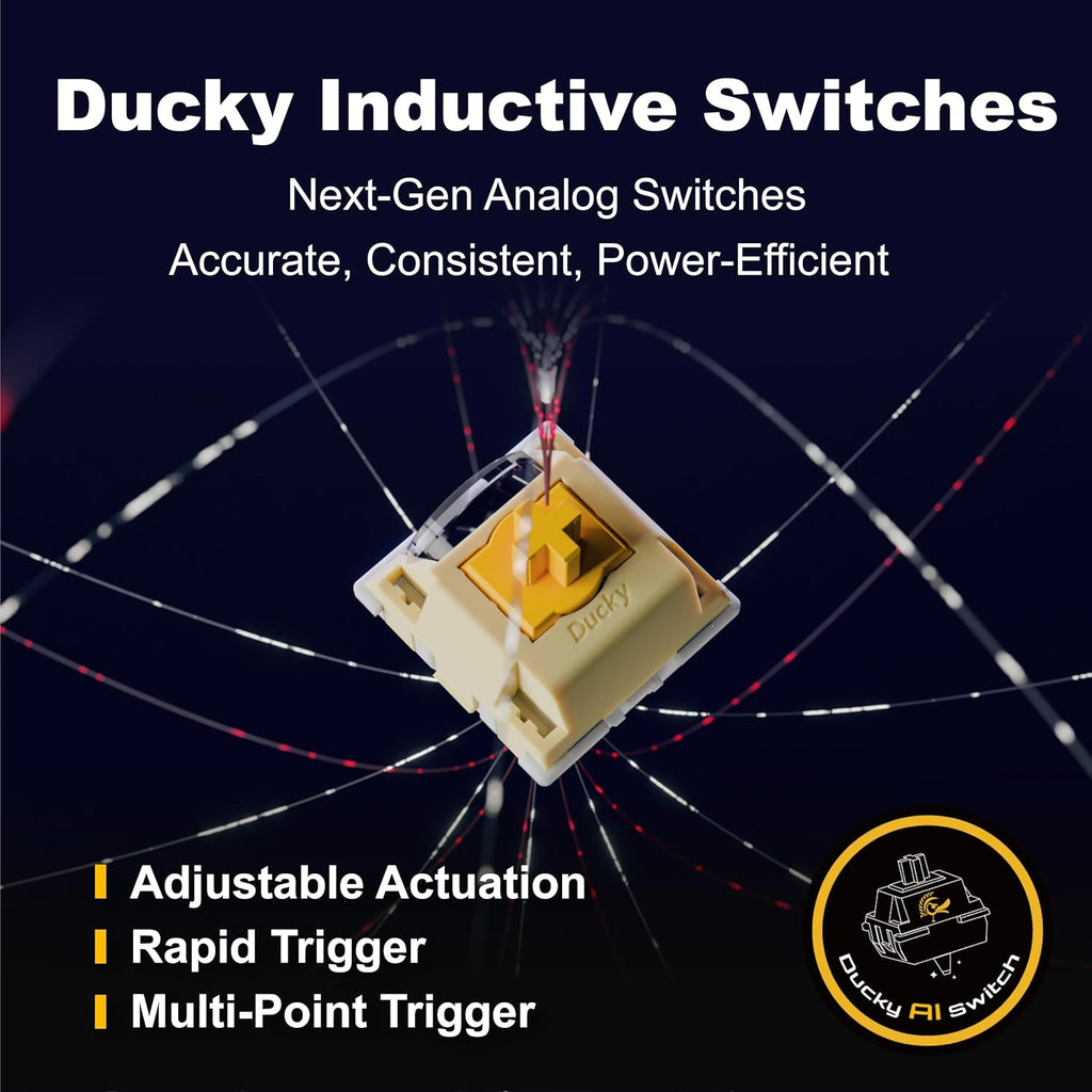 Ducky One X Mini Wireless 60% Inductive Keyboard: Tri-Mode, Rapid Trigger, Linear Inductive Switches, Gasket-Mount Quack Mechanics+ 7-Layer Dampening, High-Density PBT Doubleshot Keycaps, US, White