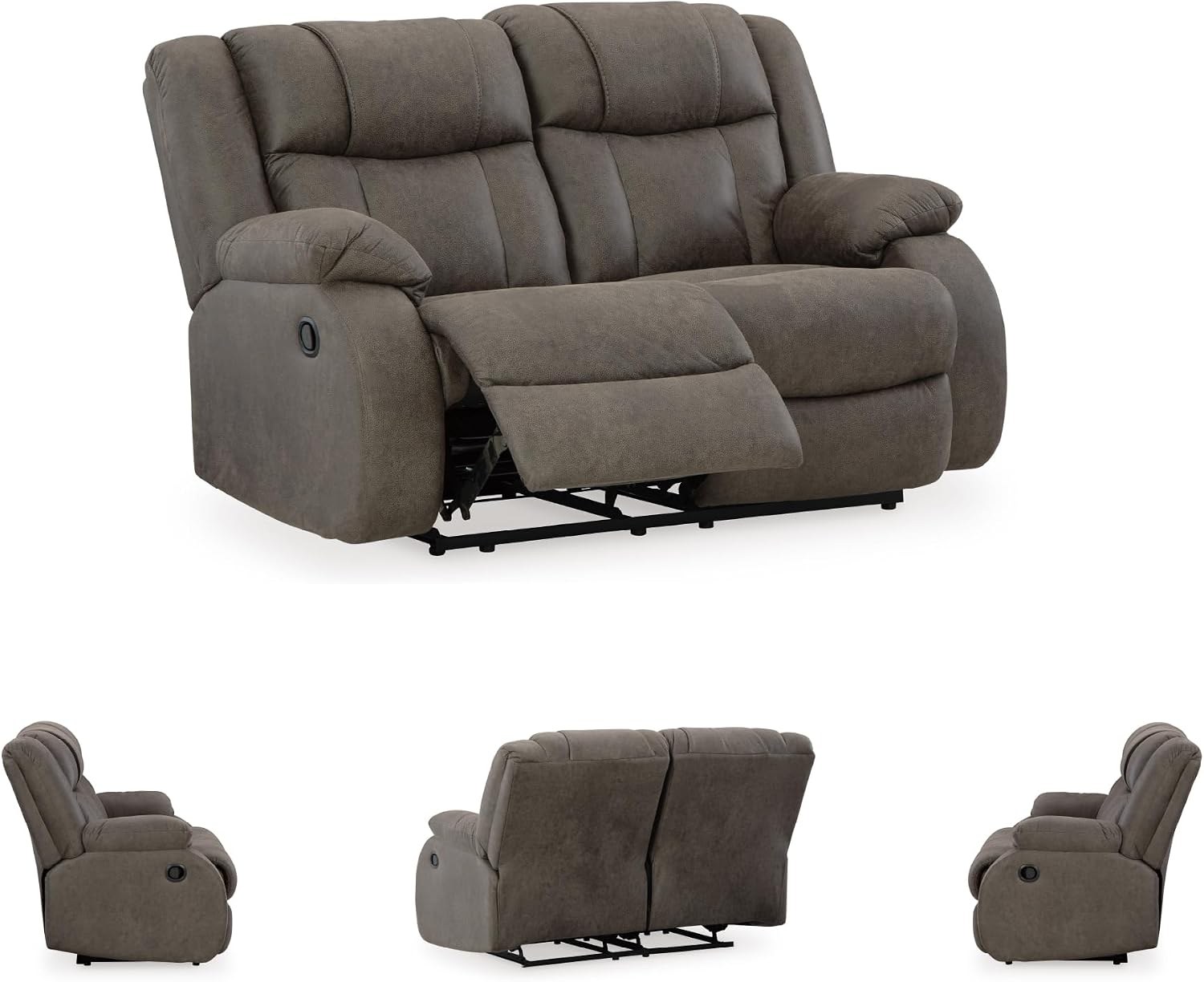 Signature Design by Ashley First Base Contemporary Faux Leather Manual Reclining Loveseat, Gray