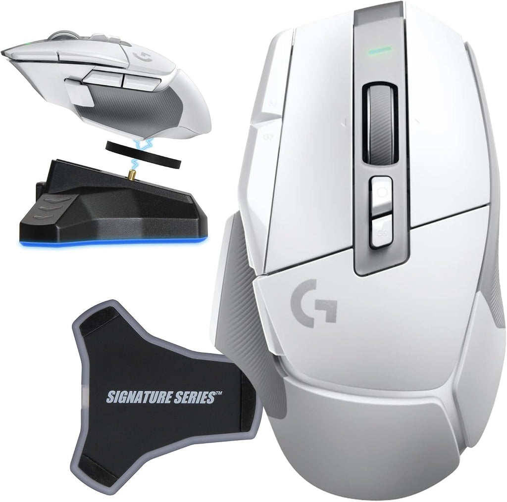 Logitech G502 X Lightspeed Wireless Gaming Mouse, White | Hero Sensor, 25,600 DPI, 13 Programmable Buttons, LIGHTFORCE Switches, Onboard Memory, PC/Mac | with Signature Series Charging Dock