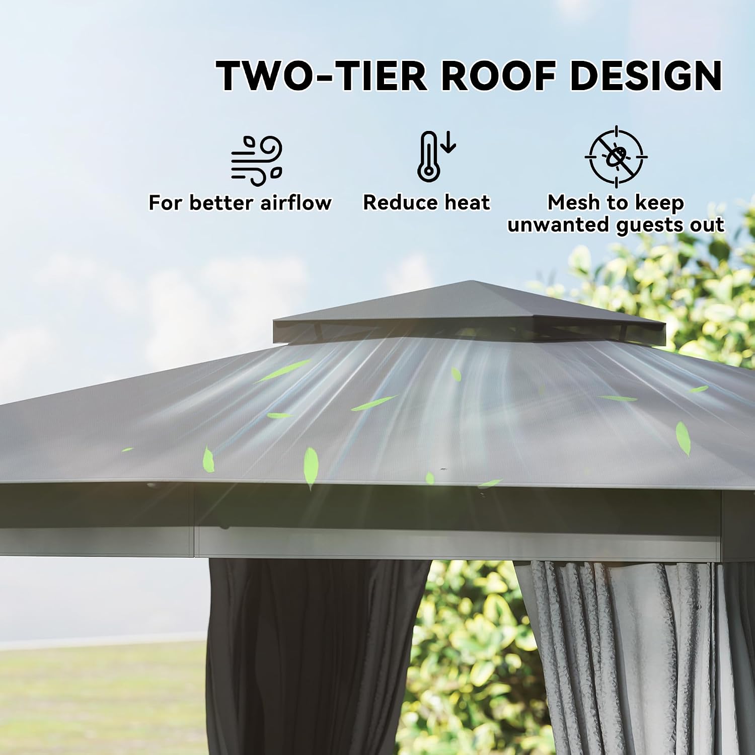 Outsunny 10' x 12' Outdoor Patio Gazebo, Heavy Duty Gazebo Canopy Shelter with Double Roof, Curtains, Netting, Steel Frame, UPF30+ Protection, Ceiling Hooks for Lawn, Backyard, Deck, Dark Gray