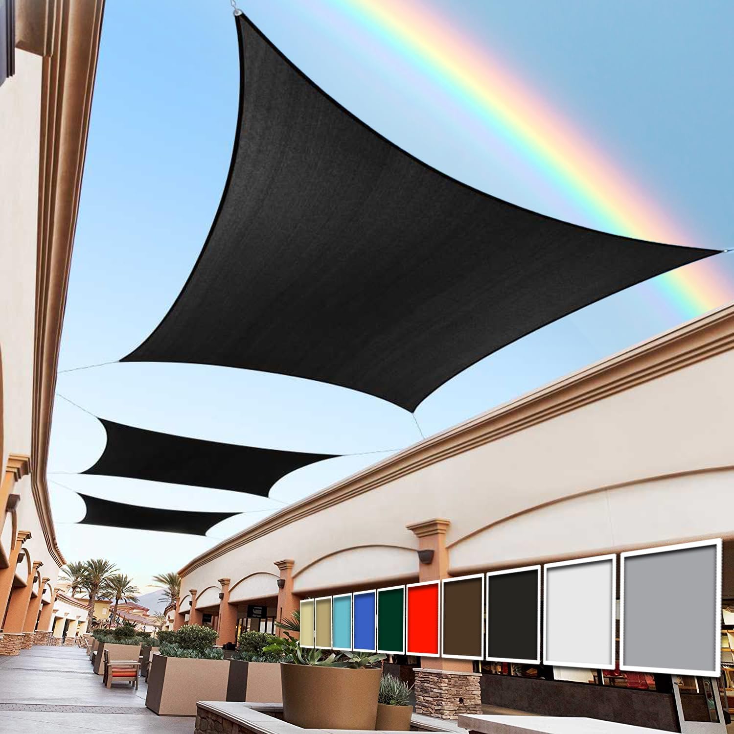 Royal Shade 12' x 13' CBlack Rectangle Square Sun Shade Sail Order to Make RTAPR0814 Canopy, UPF50+ 95% UV Blockage, 200GSM Commercial Standard Heavy Duty, 3 Years Warranty (We Make Custom Size)