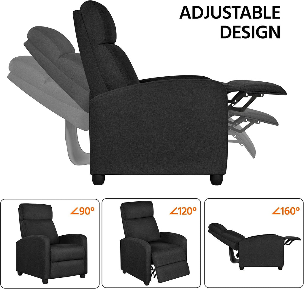 Yaheetech 2-Seat Fabric Pushback Recliner Chair with Thick Seat Cushion and Backrest Reclining Chair for Living Room Home Theater Matte Black