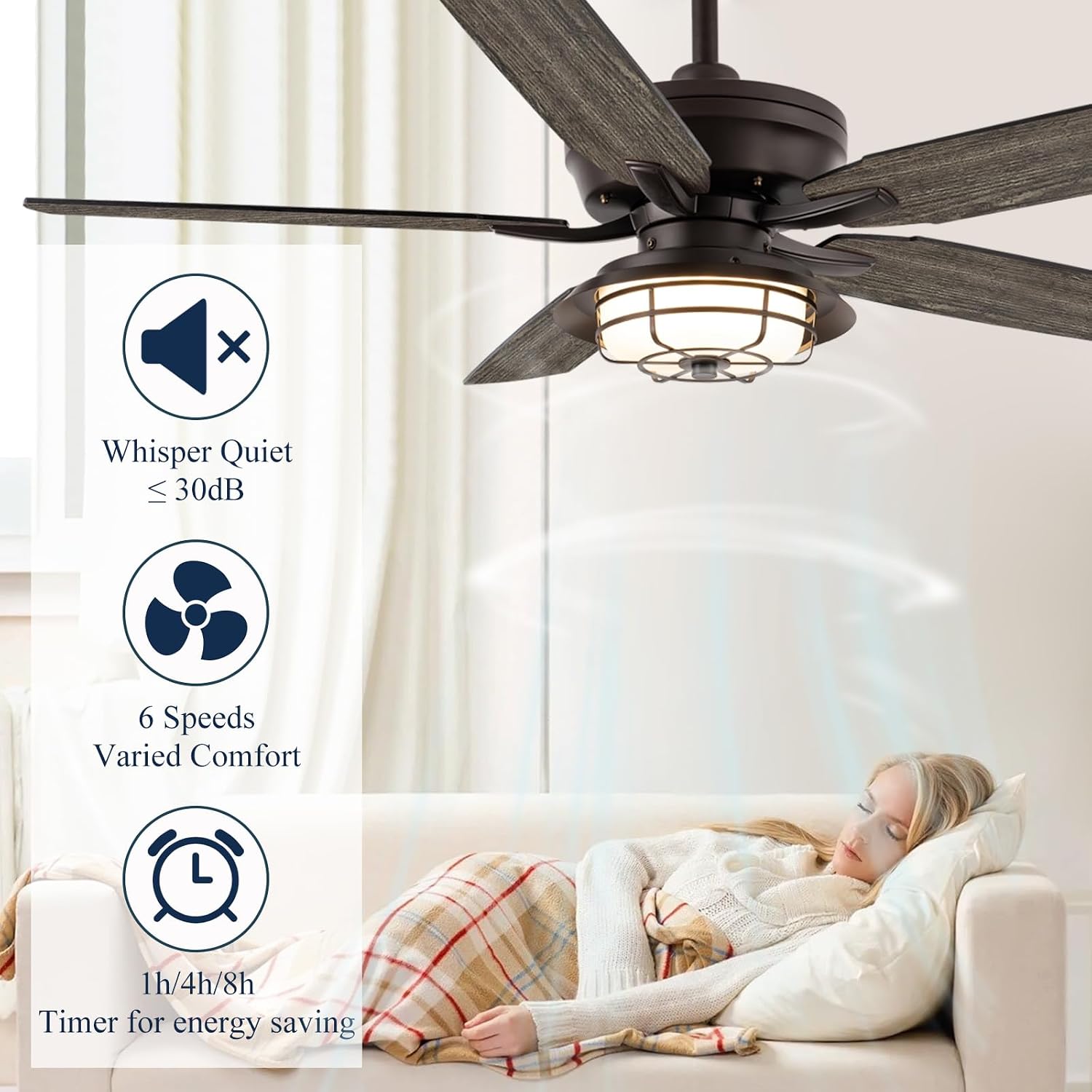 NORFOLK 52' Outdoor Ceiling Fans with Lights for Patios, Waterproof Ceiling Fan and Remote, Wet Rated and 3 Color LED Lighting, Farmhouse for Outside Gazebo Backyard Canopy, Grey Blades