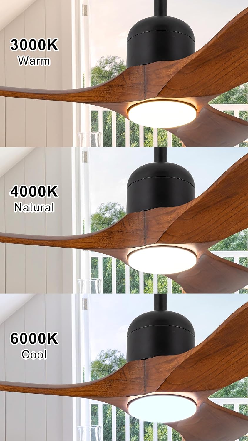 34 Inch Outdoor Ceiling Fan with Light and Remote, Wet Rated Wood Gazebo Fan with 16ft Plug-in Cord, 3 Walnut Blades Farmhouse Patio Fan, Reversible DC Motor, Memory Function, Matte Black