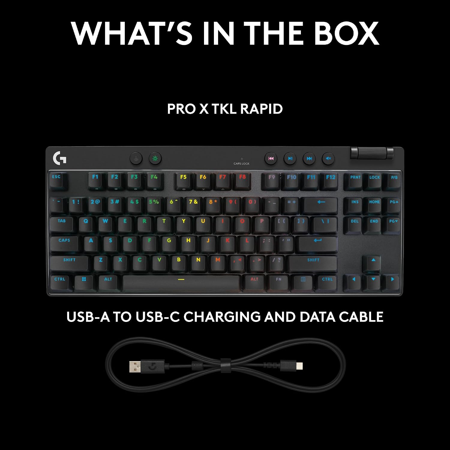 Logitech G PRO X TKL Rapid (Tenkeyless) Wired Gaming Keyboard: Magnetic Analog Switches with Rapid Trigger, Lightsync RGB, Detachable USB-C Cable, Volume Roller & Media Buttons - Black
