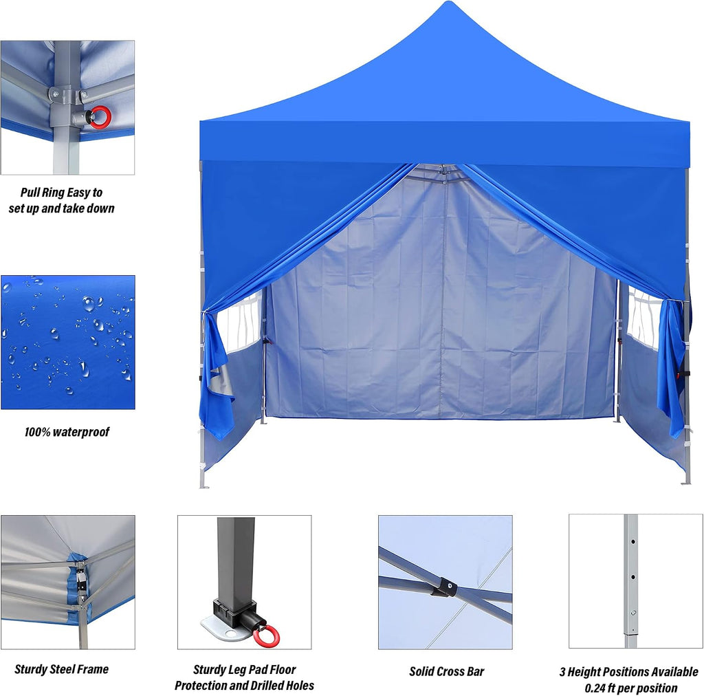 GDY 10x10 Ft Outdoor Pop Up Canopy Tent, Patio Tent, Commercial Portable Instant Folding Shelter Gazebos, Canopies with Carrying Bag, Blue.
