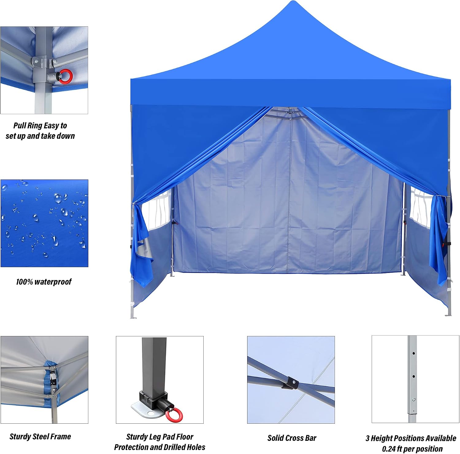 GDY 10x10 Ft Outdoor Pop Up Canopy Tent, Patio Tent, Commercial Portable Instant Folding Shelter Gazebos, Canopies with Carrying Bag, Blue.