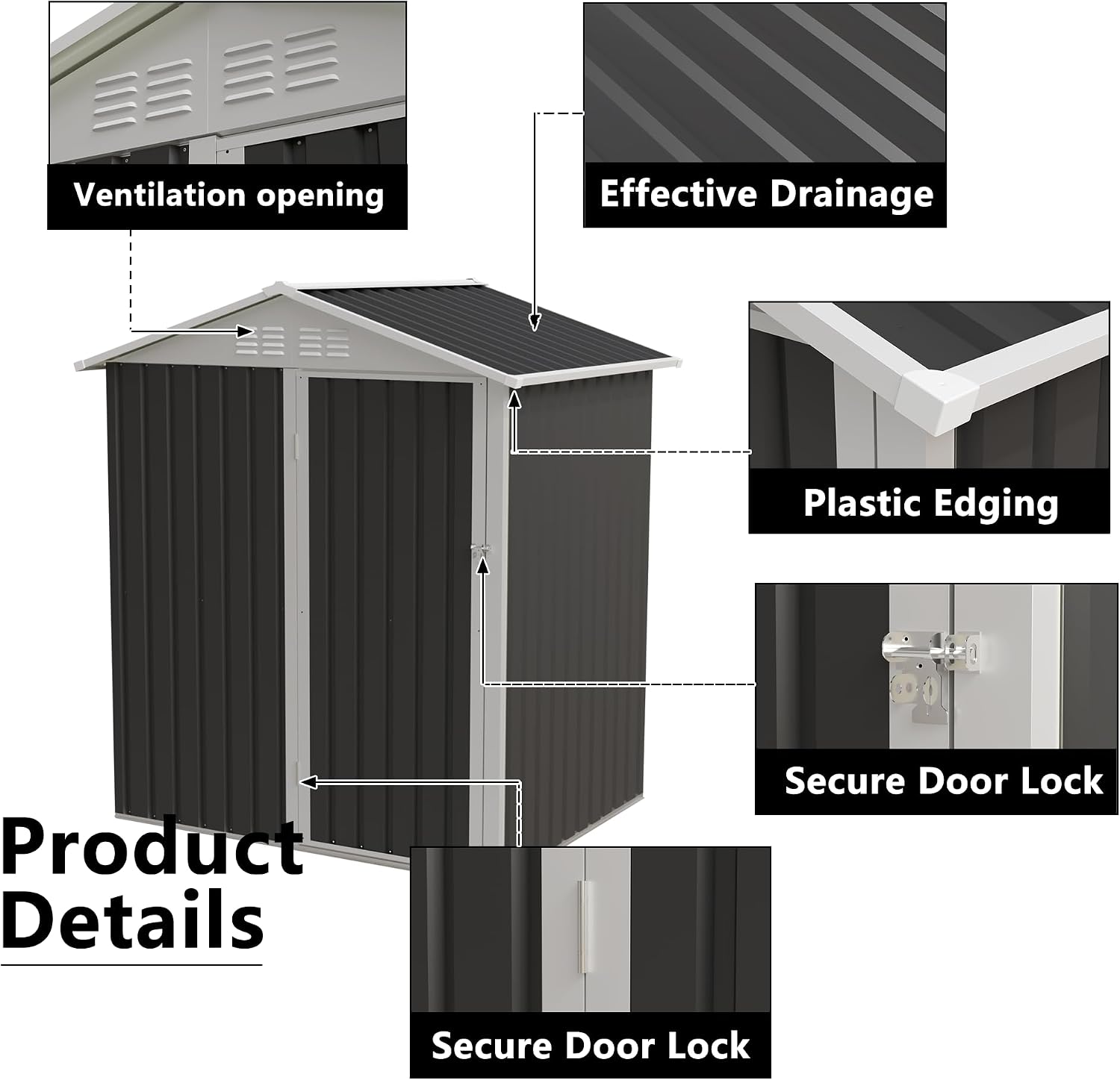 6x4FT Metal Outdoor Storage Shed Galvanized Garden Shed with Apex Roof & Lockable Door, Tool Shed Waterproof Rust-Resistant for Bike, Backyard Garden Lawn Patio