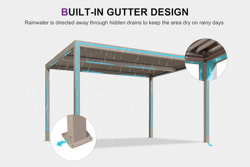 PURPLE LEAF Louvered Pergola 10' × 13' Outdoor Hardtop Gazebo Adjustable Aluminum Sun Shade for Deck Garden Backyard Patio Retractable Roof Canopy