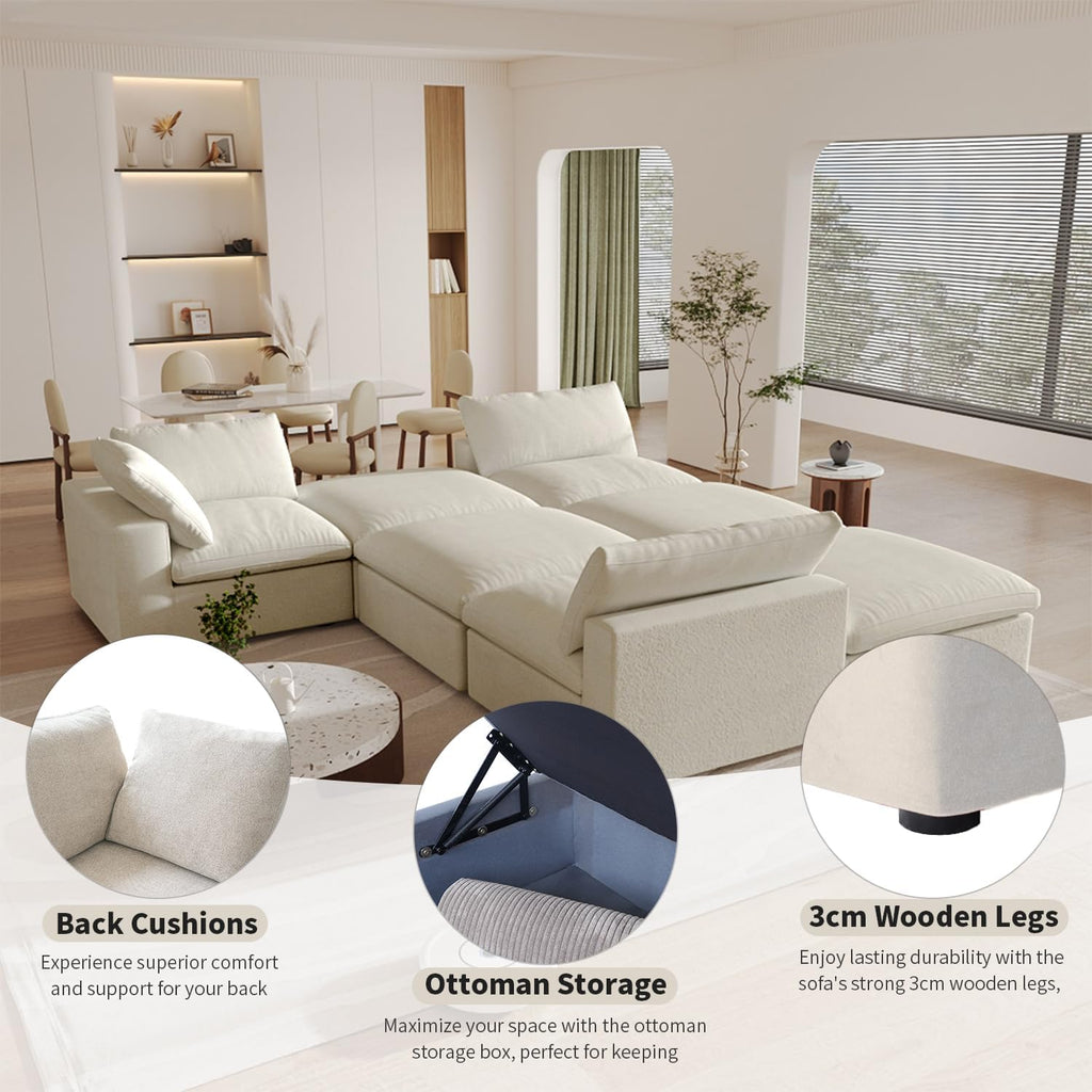Cloud Modular Sectional Sofa Couch,160' Convertible Couches Wide 4 Seater Sofa for Living Room,Minimalist Deep Sofa Couches,Covers Washable&Replaceable(Khkai)
