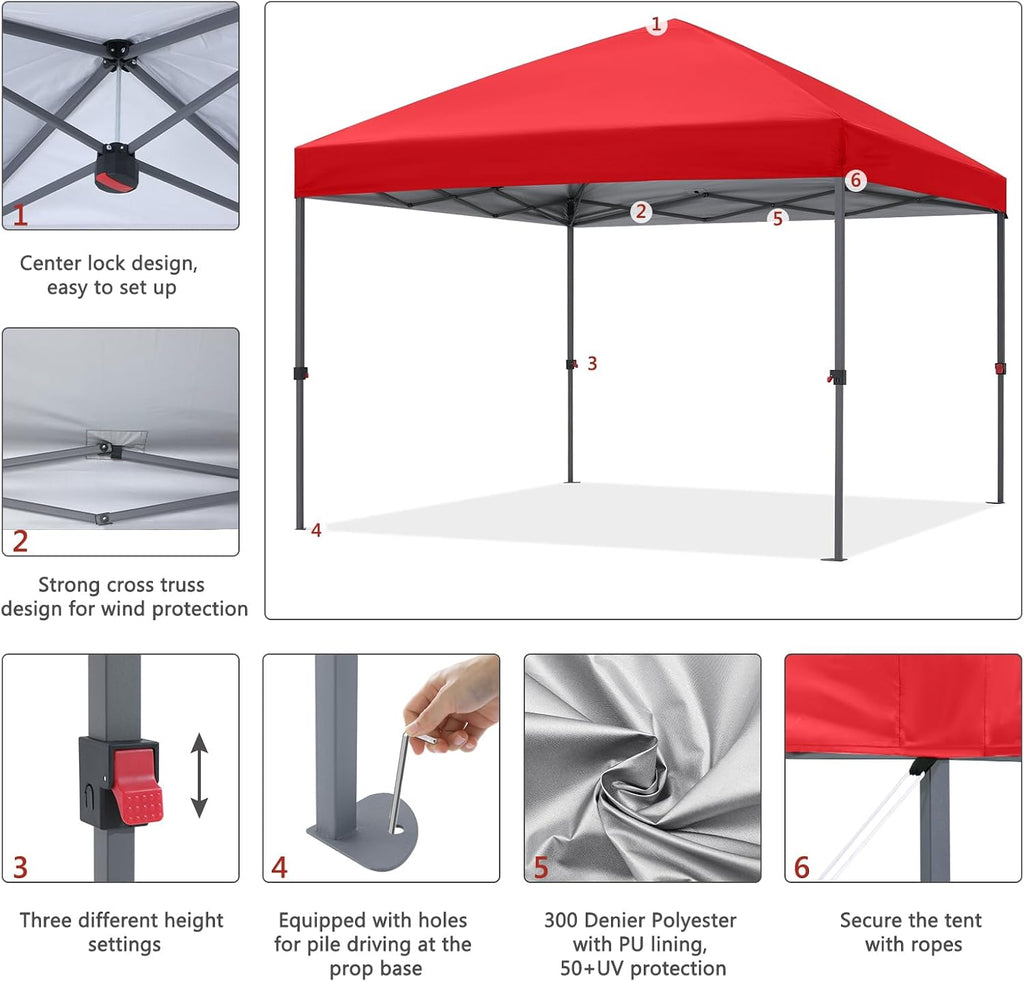 ABCCANOPY Outdoor Easy Pop up Canopy Tent 10x10 with 4 Sandbags, Red