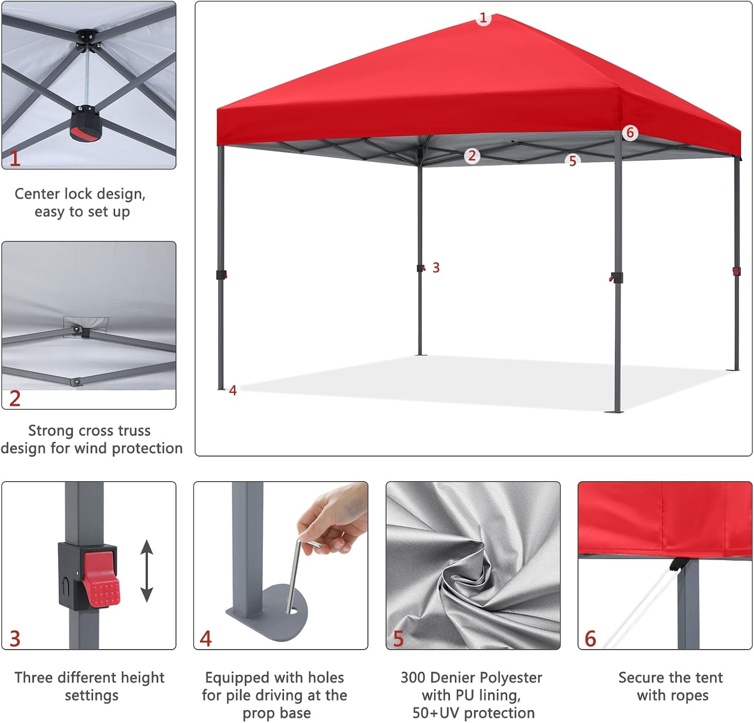 ABCCANOPY Outdoor Easy Pop up Canopy Tent 10x10 with 4 Sandbags, Red