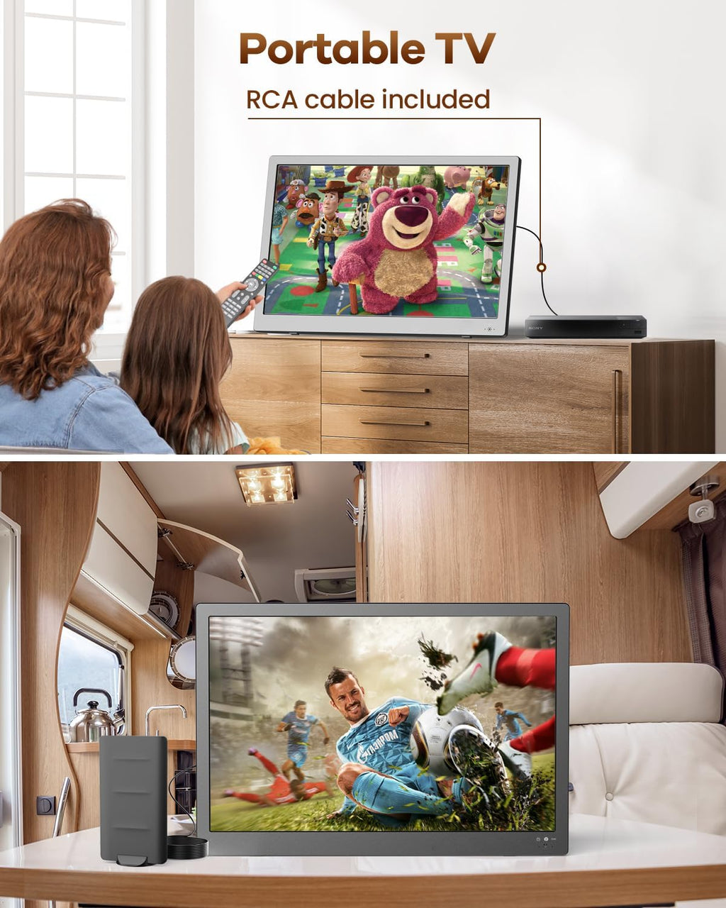 NORTHING 17.2' Portable TV with Antenna, 7000mAH Built-in Powered TV with USB/HDMI/AV Input, 12V Small T V for Camping Kitchen Bedroom RV Patio Car Power Outage, Sleep Timer