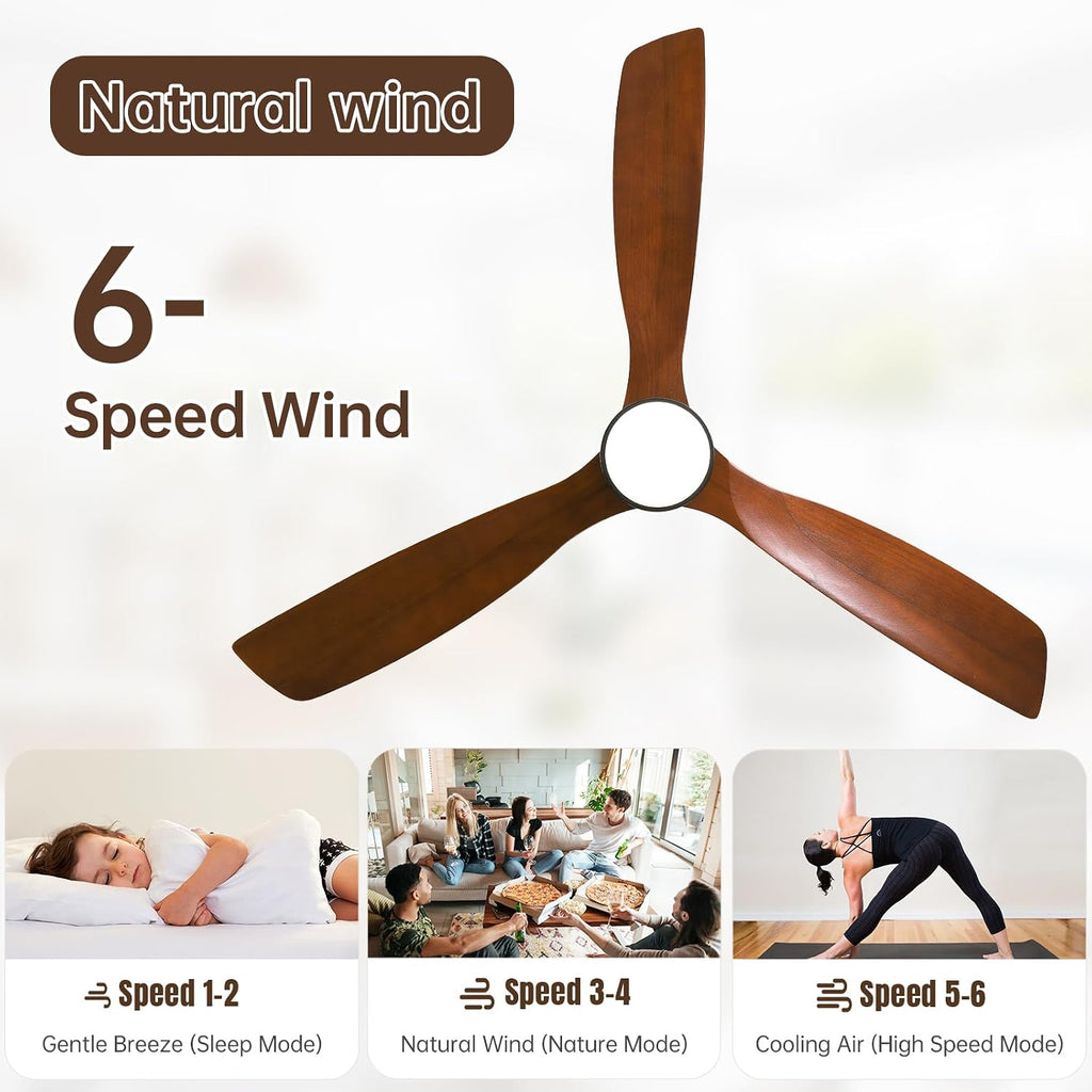 CACI Mall 60 inch Wood Ceiling Fan with Light, Outdoor Ceiling Fans for Covered Patios, Walnut, Remote Control, Large, for Porch/Garage/Farmhouse