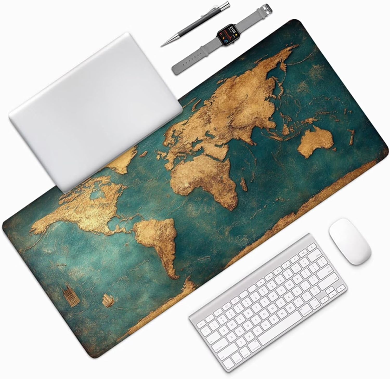 World Map Gaming Mouse Pad, Mouse Pad 60x32in, Large Desk Mat with Non-Slip Rubber Base, Office Desk Accessories, Large Extended Gaming Keyboard Mat, Big Mousepad for Computer Gamer Office, Blue 3-999