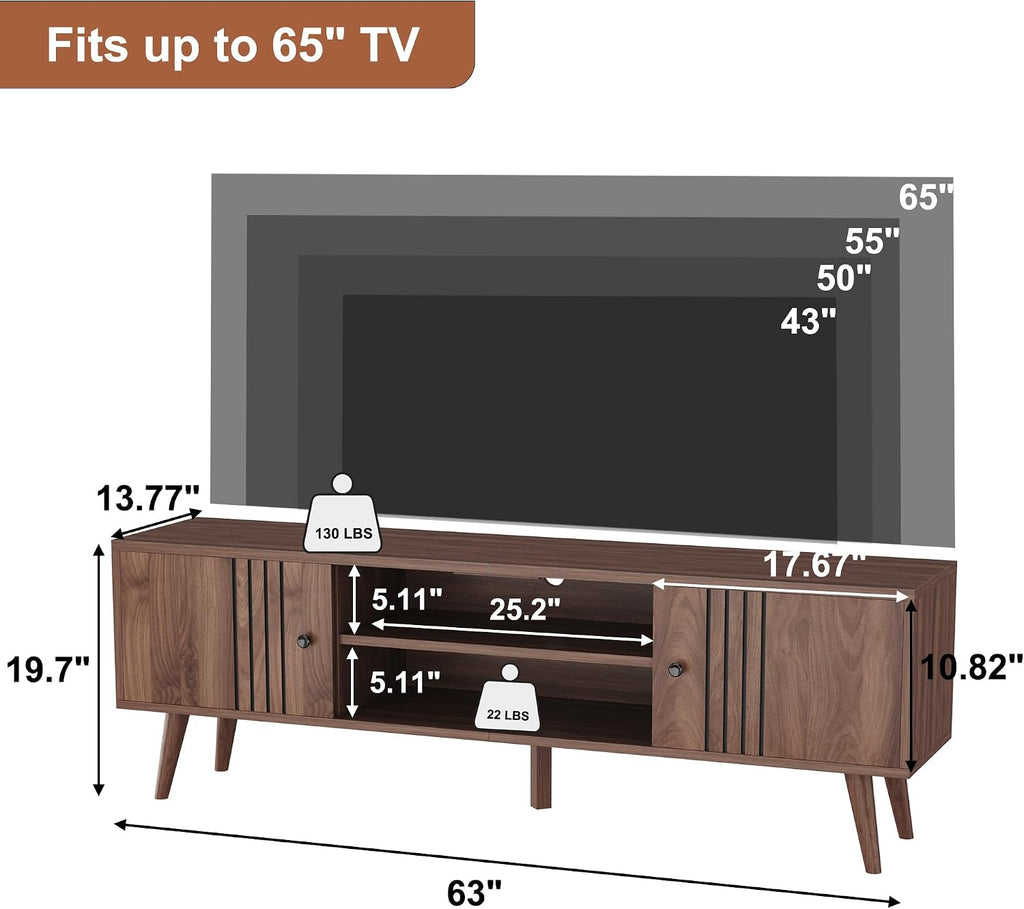 HOMEFORT TV Stand for 65/60/55 Inches, Mid-Century Modern TV Stand with Storage,Media Console Table,Entertainment Center with Sliding Door for TVs up to 65',for Bedroom,Living Room (Walnut)