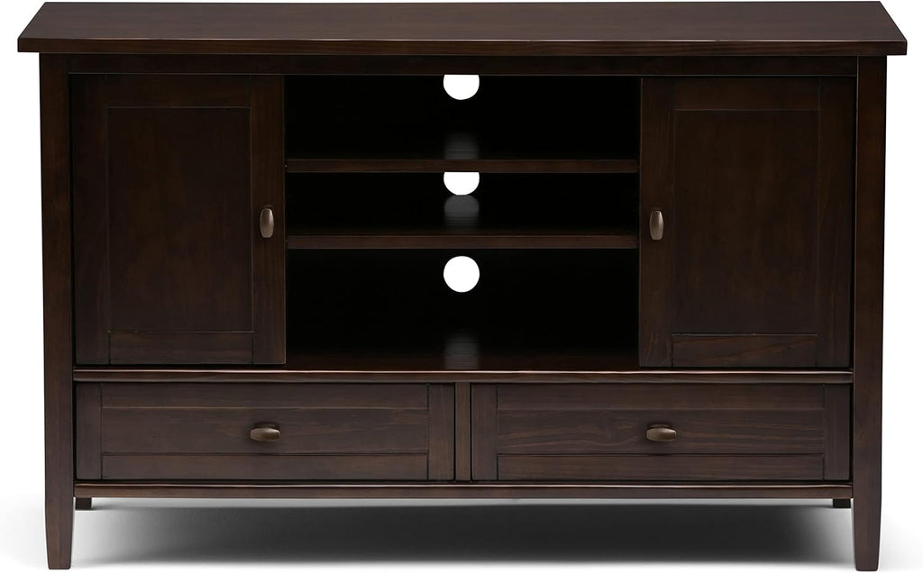 SIMPLIHOME Warm Shaker TV Stand - 47 inch Wide Solid Wood Media Console in Tobacco Brown, Transitional Entertainment Center for TVs up to 50 Inches with 2 Cabinets, 2 Drawers, and Cord Management
