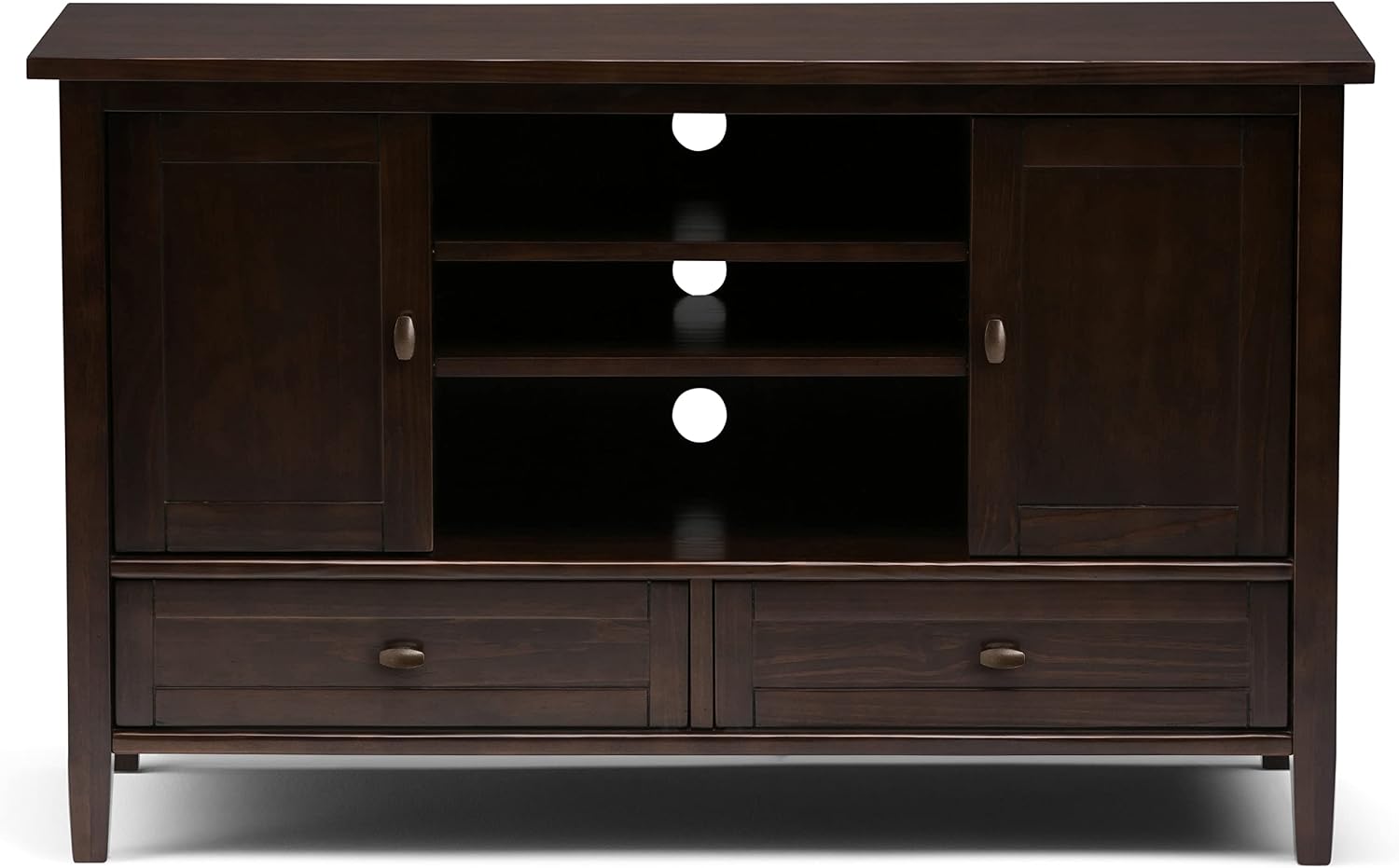 SIMPLIHOME Warm Shaker TV Stand - 47 inch Wide Solid Wood Media Console in Tobacco Brown, Transitional Entertainment Center for TVs up to 50 Inches with 2 Cabinets, 2 Drawers, and Cord Management