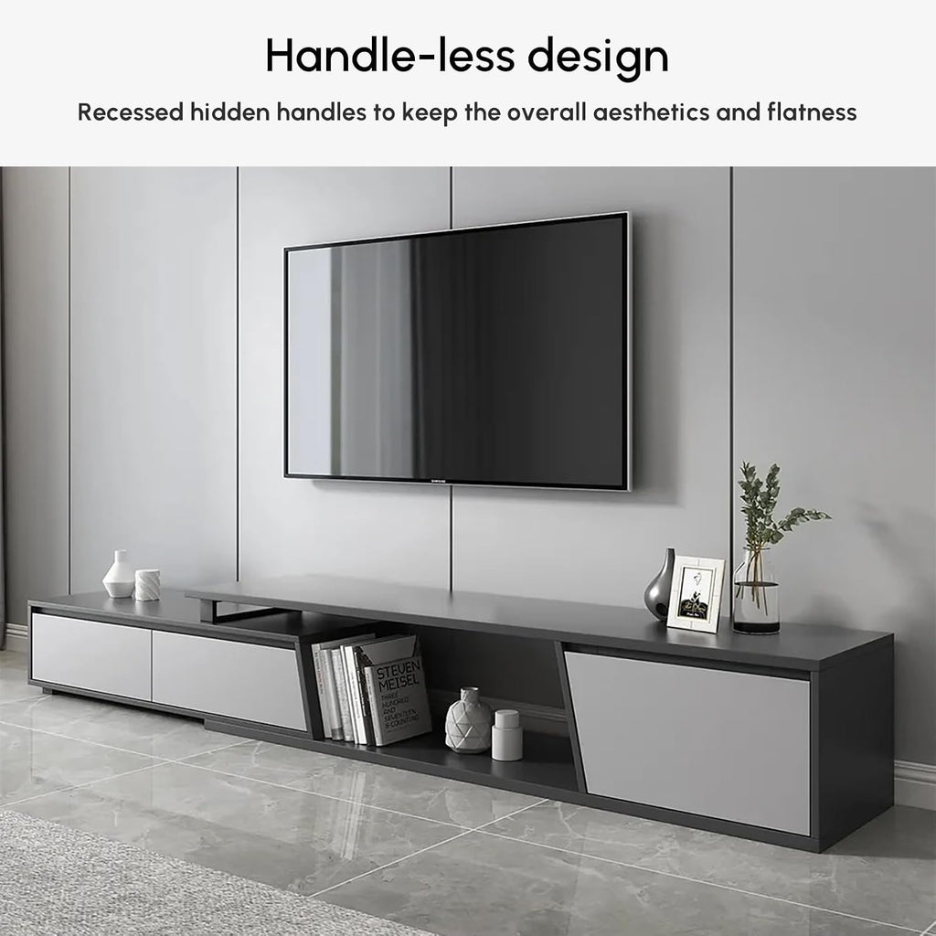 homary Extendable TV Stand with 3 Drawers Minimalist Rectangle Entertainment Center TV Console Up to 110' (70.9'W-110.2'W) (Gray)