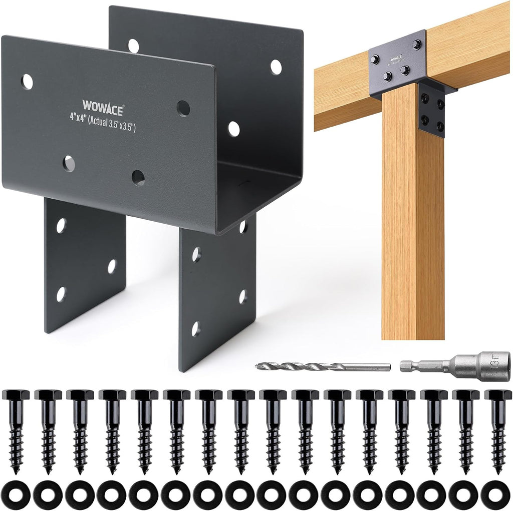 4pcs 4x4 (Actual 3.5'x3.5') Post Cap Tie Bracket, Heavy Duty Stainless Steel Wood Beam Support Bracket. for Gazebos, Patio Decks, and Porches Wood Post to Beam Support Connection (Dark Ggray)