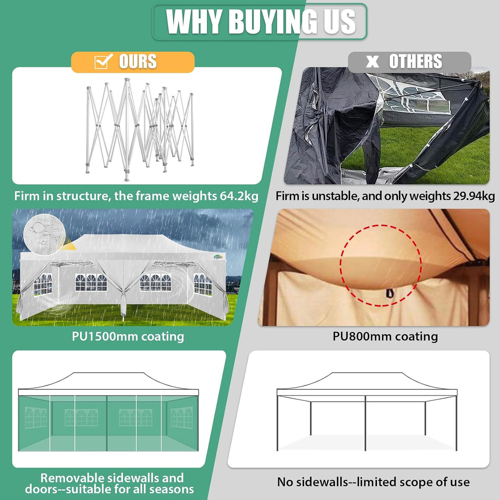 COBIZI 13x26 Pop Up Canopy with 6 Removable Sidewalls Heavy Duty Canopy Party Tents for Parties, Outdoor Wedding Large Event Tent Wind Waterproof UPF 50+ Easy Up in Garden Lawn with Roller Bag, White
