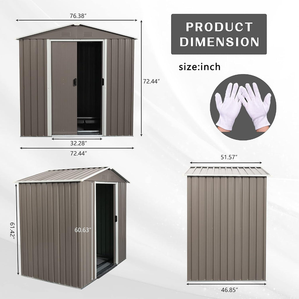 6X5 ft Outdoor Metal Storage Shed with Floor Floor, Lockable Galvanized Steel Tool Shed with Sliding Door and Air Vent, Waterproof Garden Storage House for Backyard, Patio