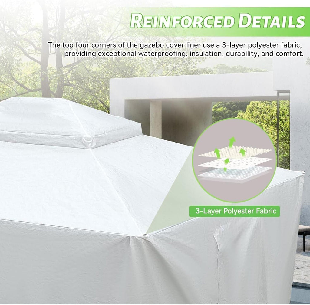 12'x16' Gazebo Cover for Hardtop Gazebos, Outdoor Universal Winter Gazebo Cover with Sidewalls and Mesh Windows, All Season Enclosed Gazebo Cover, White