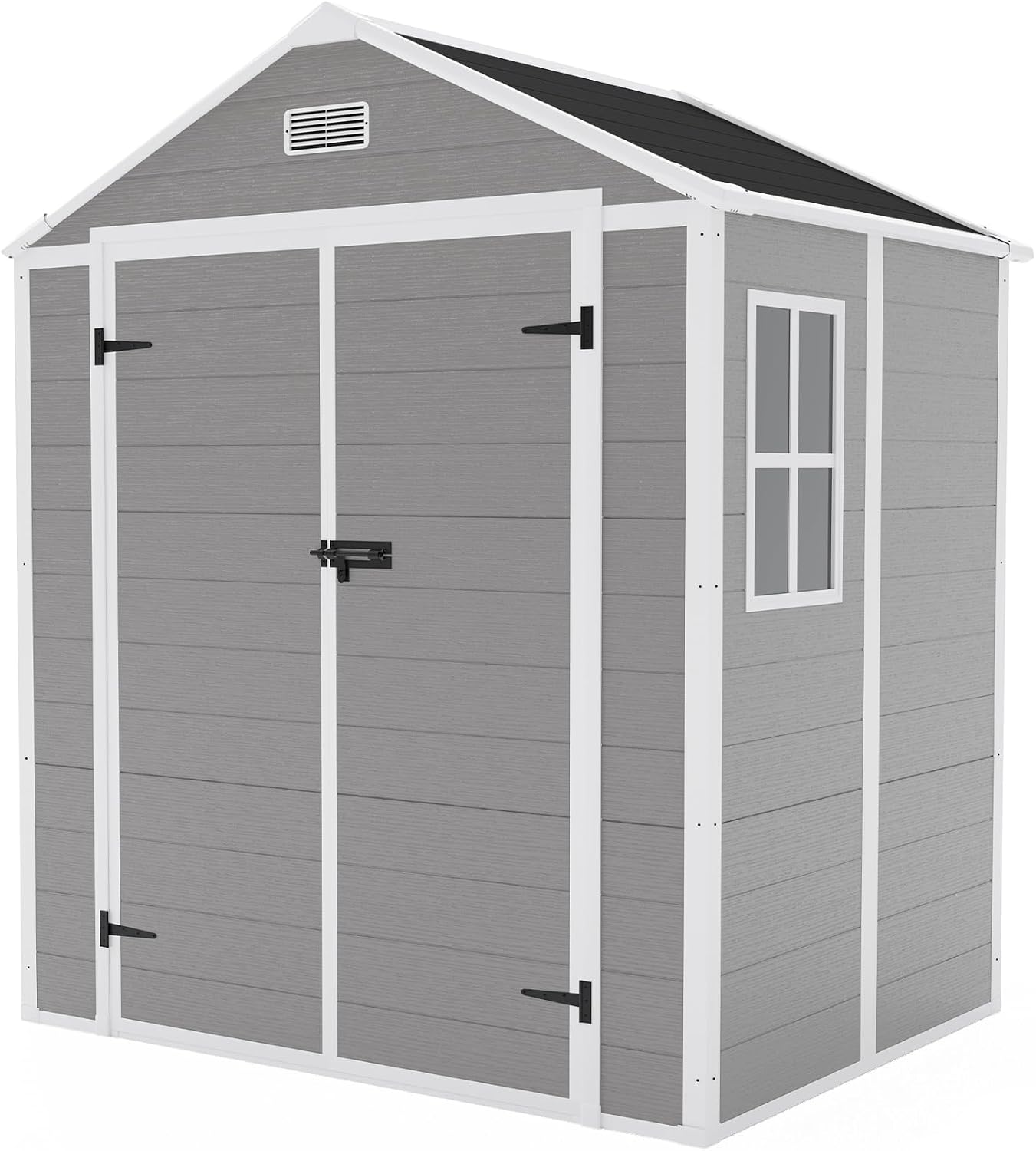 YOPTO 6x5 FT Resin Storage Shed,Garden House with Floor & Lockable Door,Waterproof Plastic Tool Sheds W/Slanting Roof Visual Window & Air Vents for Bicycles,Lawnmowers,Lawn,All Weather Use,Gray