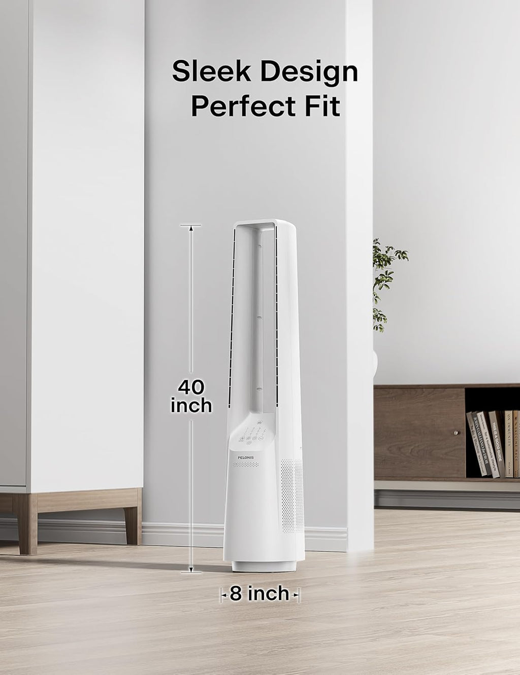 PELONIS Bladeless Tower Fan with 26-33ft Powerful Airflow, Alexa and Google Compatible, 6-Speed Settings, Quiet DC Motor, 120° Oscillation, 7-Hour Timer - Ideal for for Bedroom Home Office Use,White