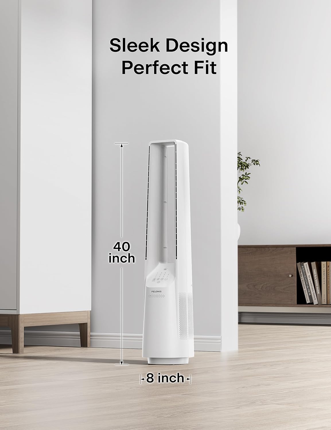 PELONIS Bladeless Tower Fan with 26-33ft Powerful Airflow, Alexa and Google Compatible, 6-Speed Settings, Quiet DC Motor, 120° Oscillation, 7-Hour Timer - Ideal for for Bedroom Home Office Use,White