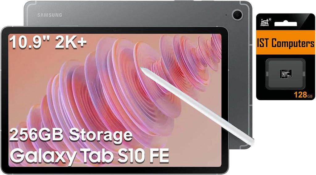 Samsung Galaxy Tab S10 FE Android Tablet (10.9' 2K+ Touchscreen, 8-Core, 8GB RAM, 256GB Storage (128GB+128GB SD Card)), S Pen, Long Battery Life, Dual Cameras, Lightweight, Gray, NA Version, SM-X520