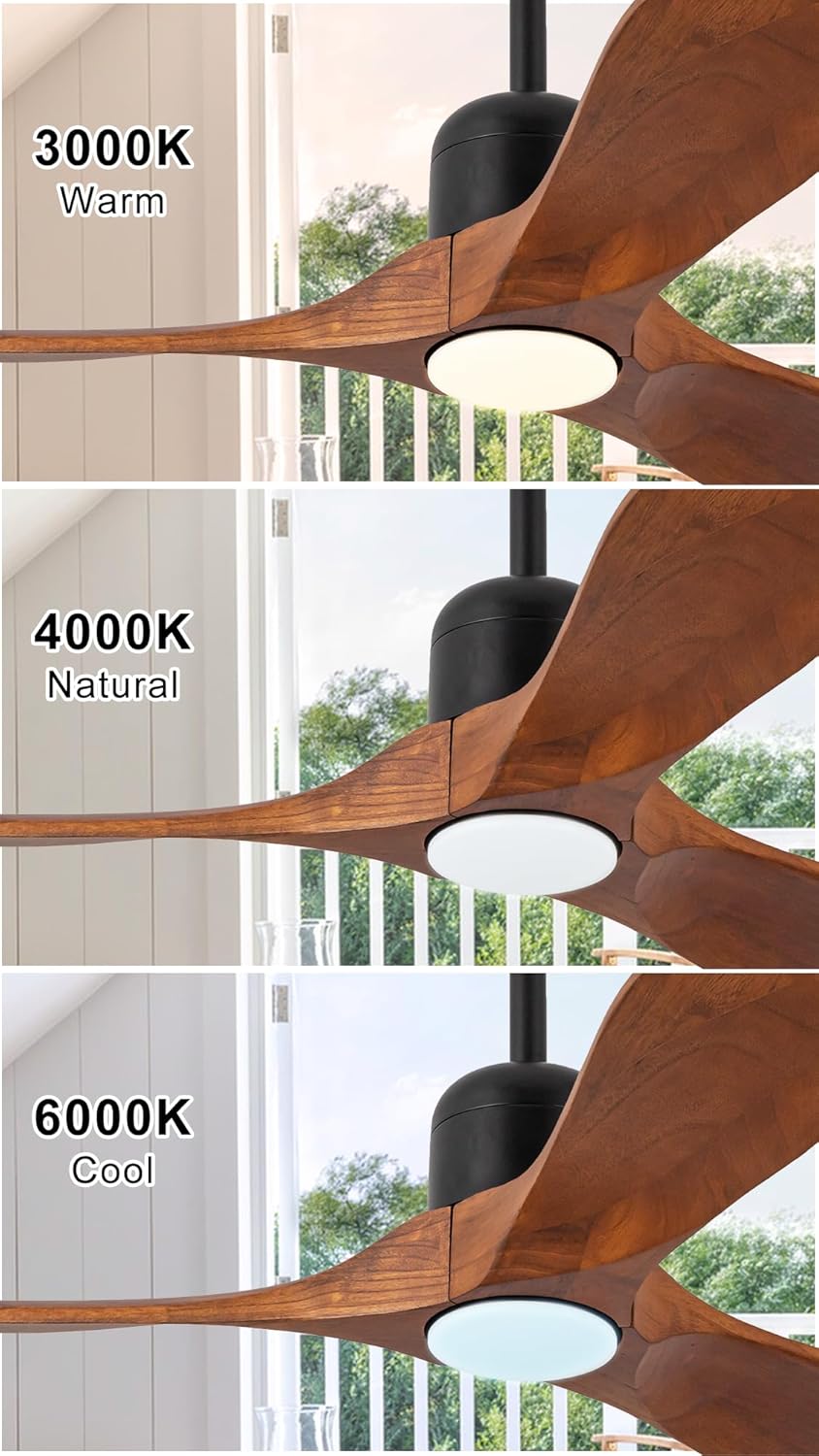 42 Inch Outdoor Ceiling Fan with Light and Remote, Wet Rated Wood Gazebo Fan with 16ft Plug-in Cord, 3 Walnut Blades Farmhouse Patio Fan, Reversible DC Motor, Memory Function, Matte Black