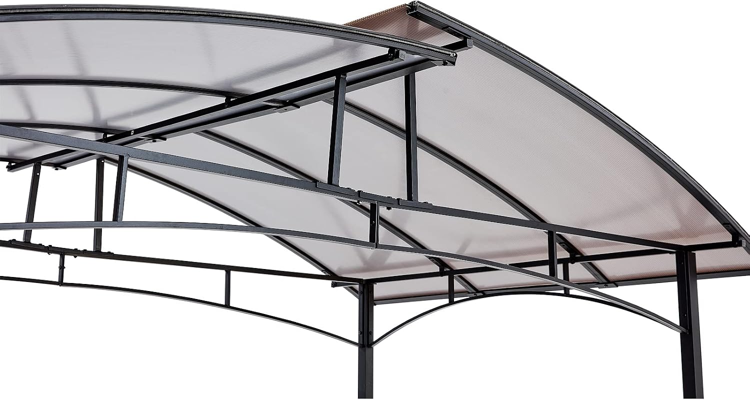 8'x5' Hardtop Grill Gazebo, Outdoor BBQ Gazebo with Interlaced Vented Polycarbonate Roof, Permanent Hard Top Gazebo with Two Shelves, Steel Barbeque Grill Canopy for Patio, Deck, Backyard and Garden