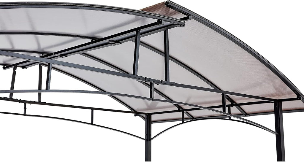 8'x5' Hardtop Grill Gazebo, Outdoor BBQ Gazebo with Interlaced Vented Polycarbonate Roof, Permanent Hard Top Gazebos with Two Shelves, Steel Barbeque Grill Canopy for Patio, Deck, Backyard and Garden