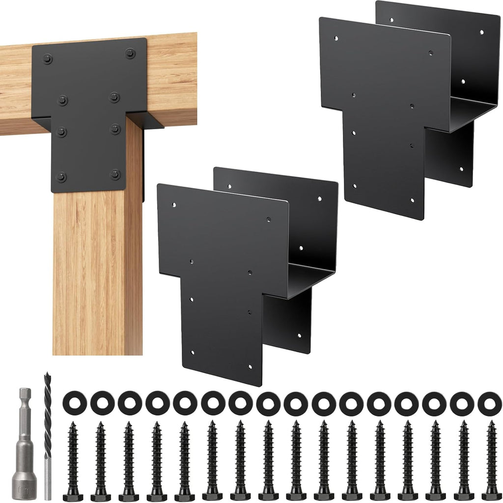 6x6 Post Caps Tie Brackets (Actual 5.5'x5.5') -2 Pack Heavy Duty Galvanized Steels Pergola Connector Brackets for Wood Posts, Gazebo & Deck Beams (Black)